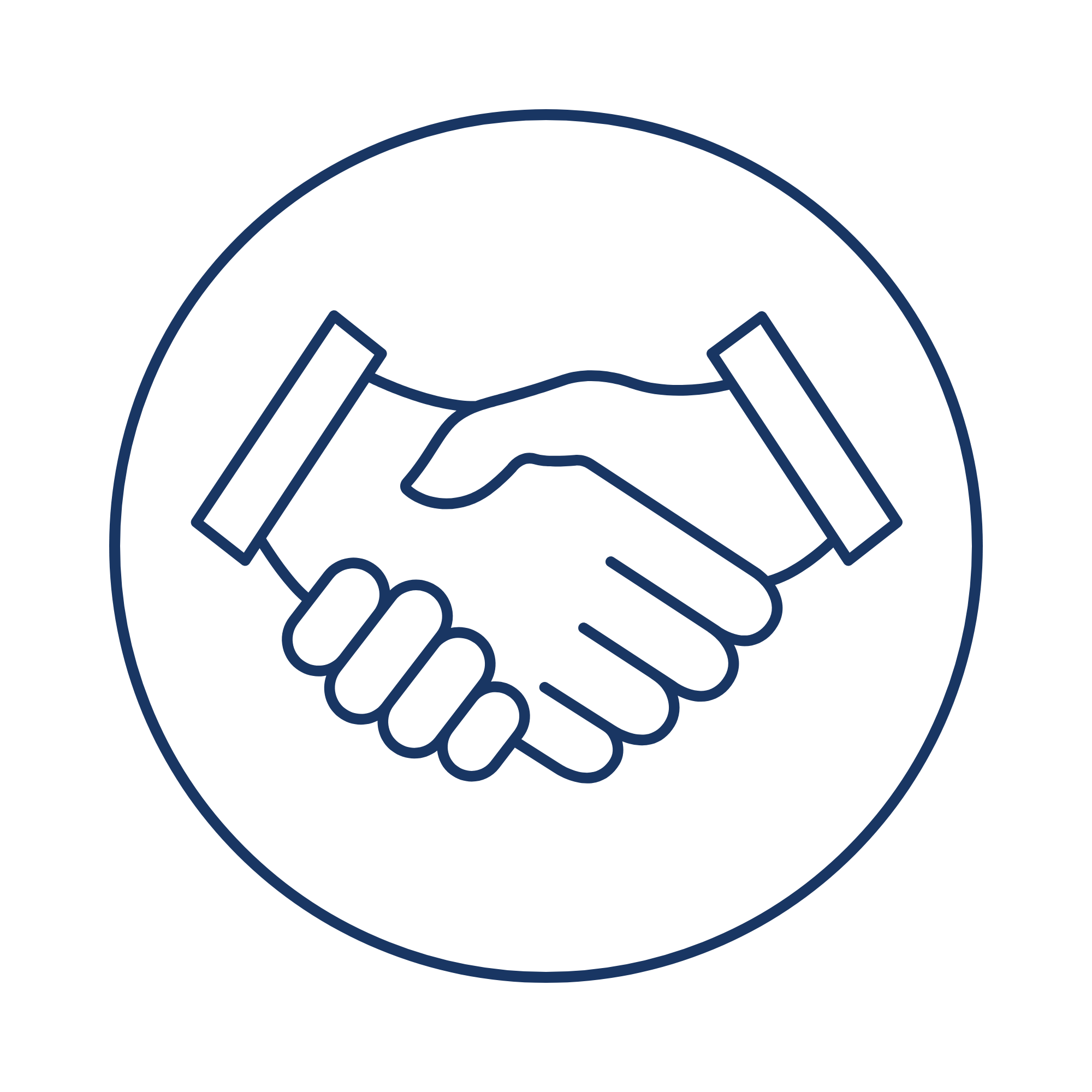 Image shows an icon in a circle of a handshake