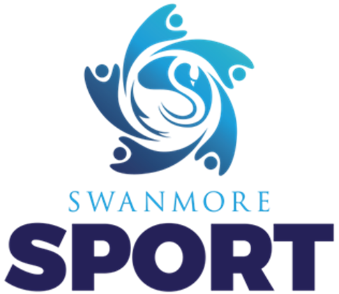 Image shows the Swanmore Sport logo - a swan inside a circle of stylised people with their hands above their heads, and the words Swanmore Sport