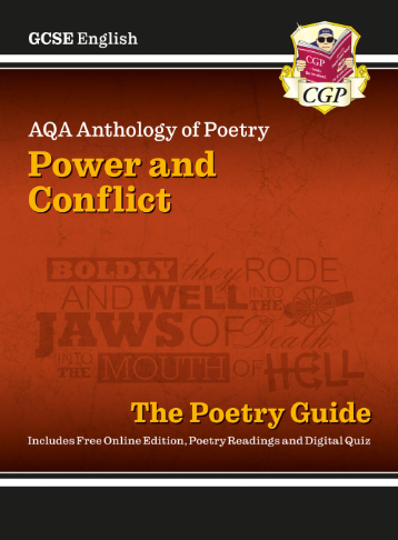 Image shows the cover of the CGP GCSE English AQA Anthology of Power and conflict poetry revision guide