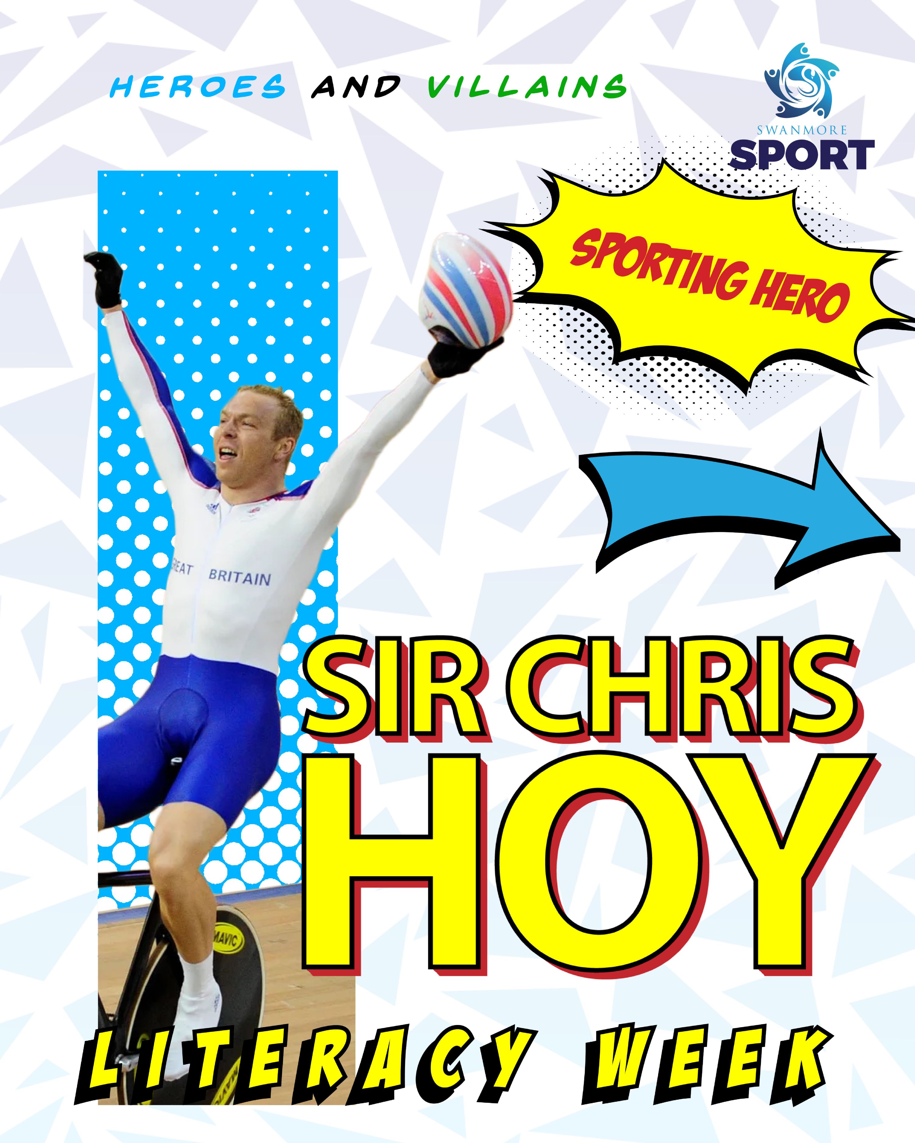 Image shows a photo of Sir Chris Hoy as a sporting hero for literacy week