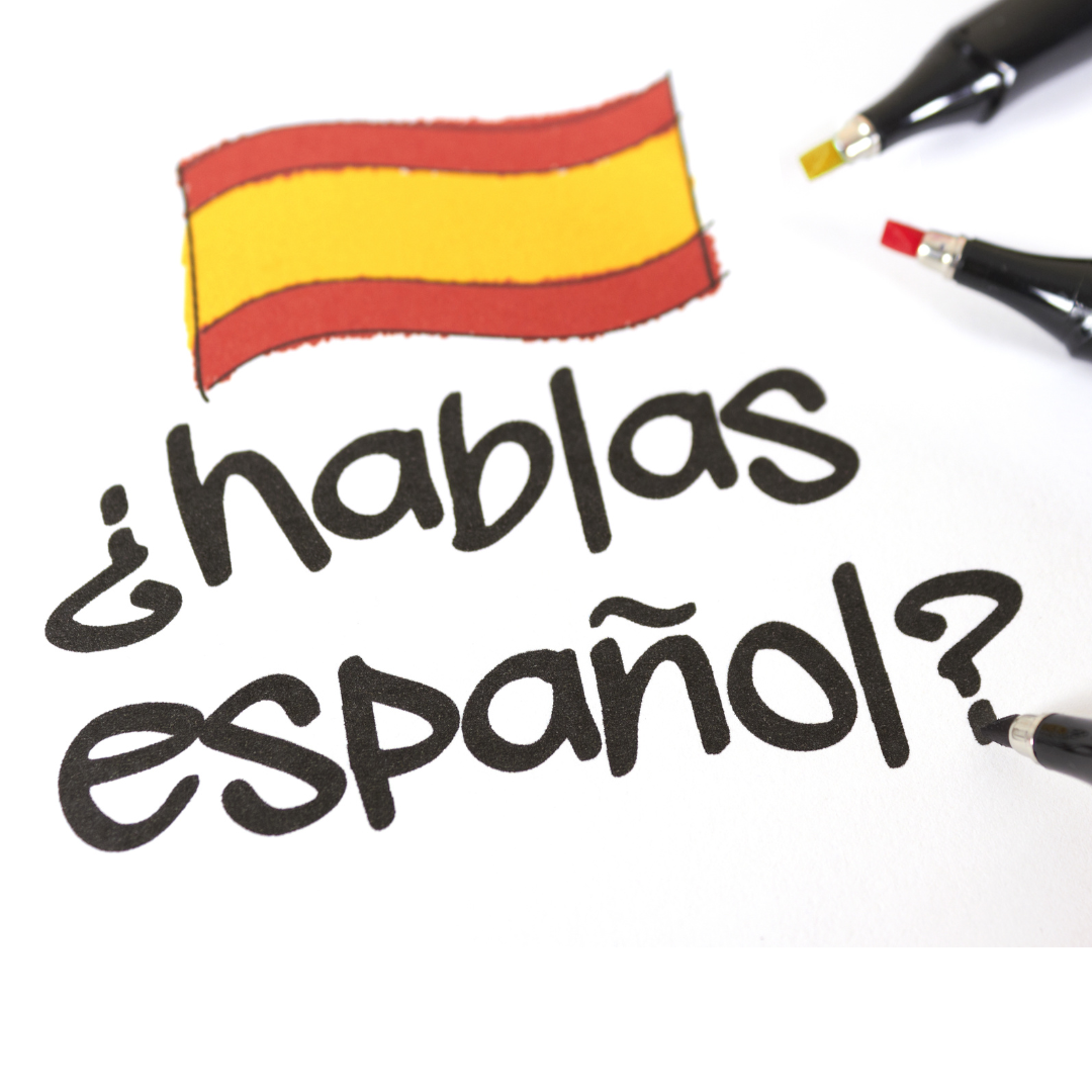 Image shows a sketched Spanish flag and the written words hablas espanol?