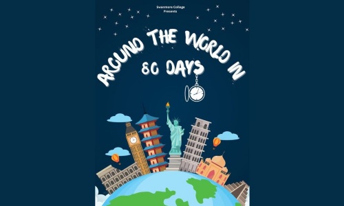 Image shows the poster for the College's production of Around the World in 80 days